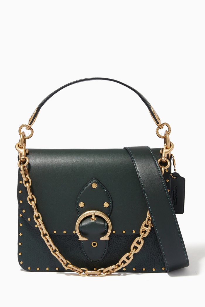 

Beat Shoulder Bag 18 with Rivets in Leather, Green