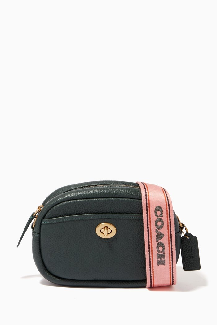 

Camera Bag with Webbing Strap in Pebble Leather, Green