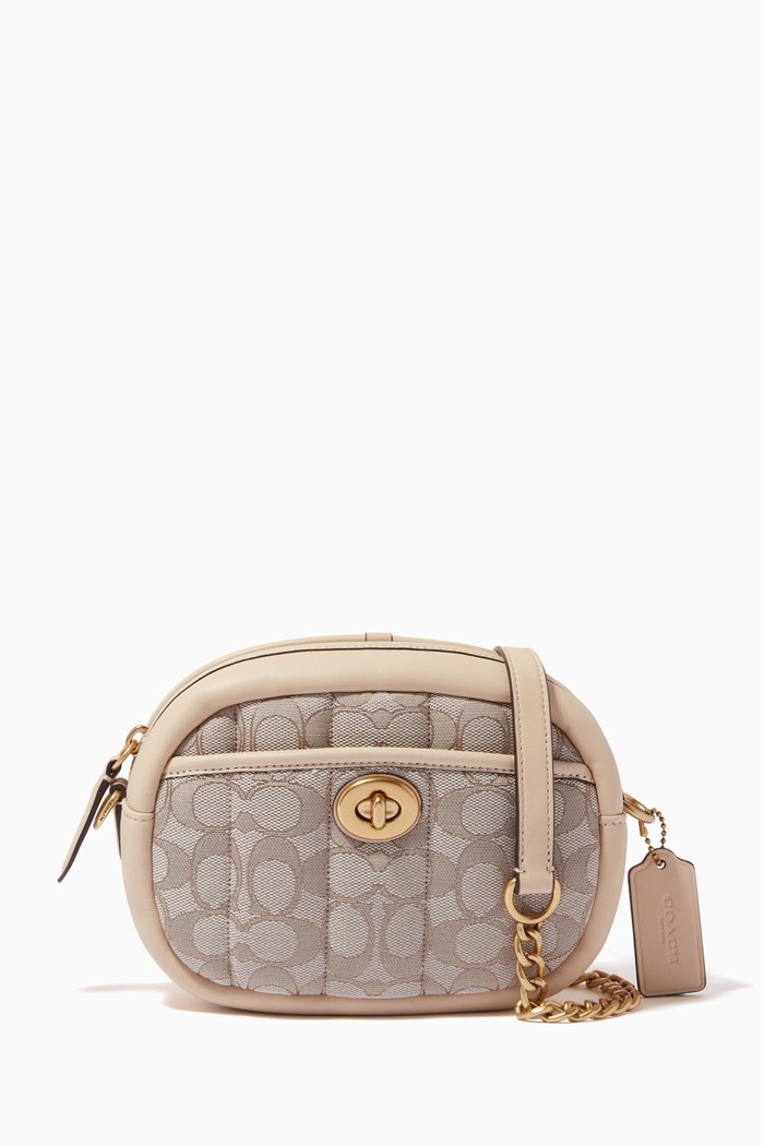 

Small Camera Bag with Quilting in Signature Jacquard, White