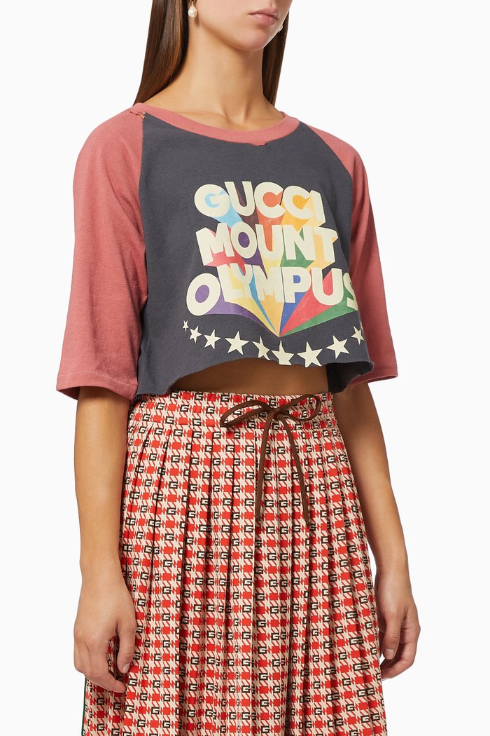 

'Mount Olympus' Print Cropped T-shirt in Cotton Jersey, Grey