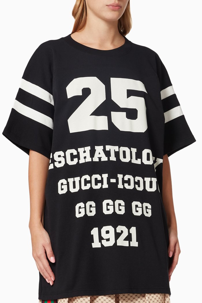 

'25 Gucci Eschatology and Gucci Loved' Print T-shirt in Cotton, Black