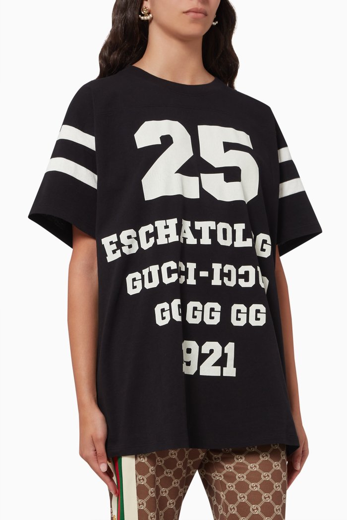 

'25 Gucci Eschatology and Gucci Loved' Print T-shirt in Cotton, Black