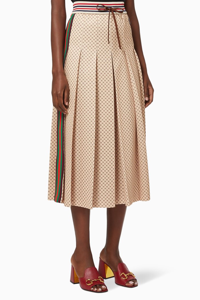 

Interlocking G Print Pleated Skirt, Neutral