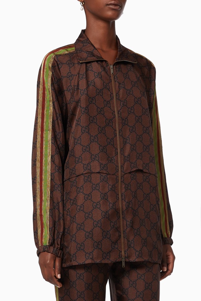 

Zip-up Jacket in GG Supreme Print Silk, Brown