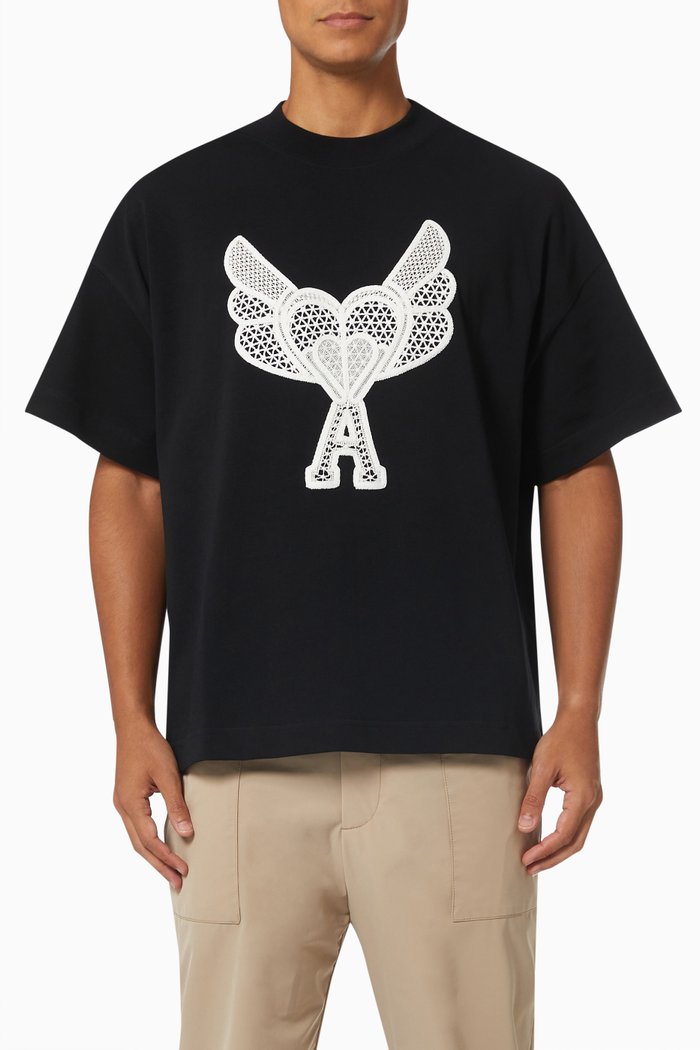 

Ami de Coeur Macramé T-shirt in Organic Cotton Jersey, Black