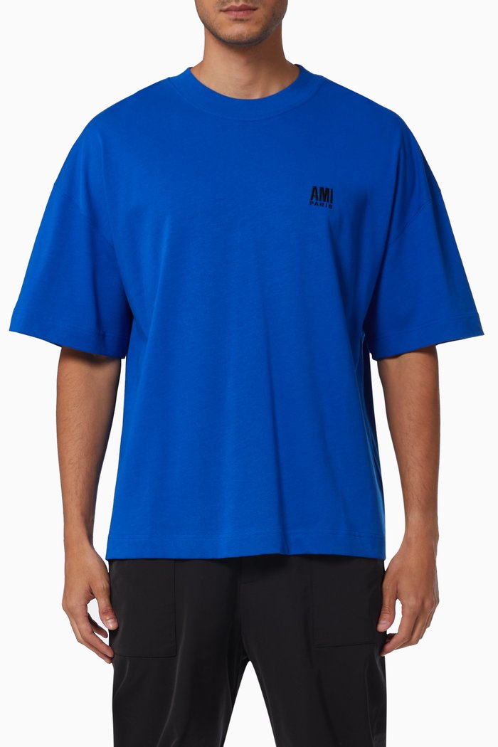 

Ami Paris Embroidered Oversize T-shirt in Cotton Jersey, Blue