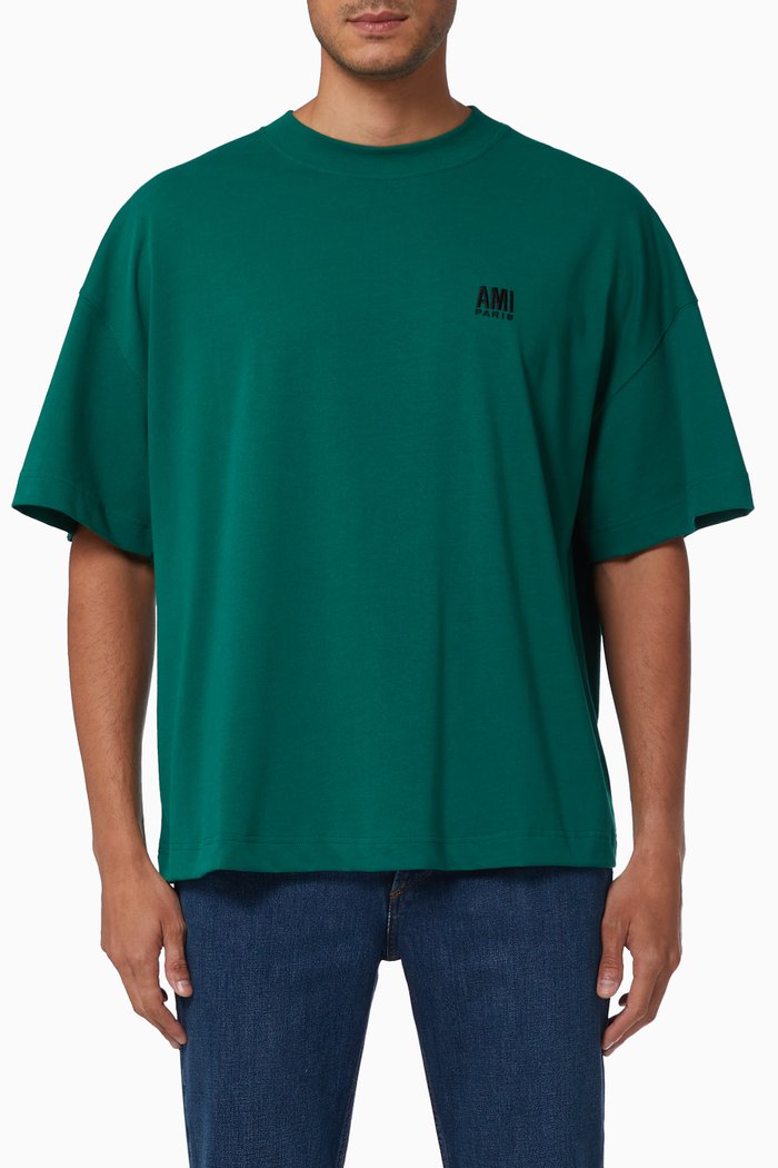 

Ami Paris Embroidered Oversize T-shirt in Cotton Jersey, Green