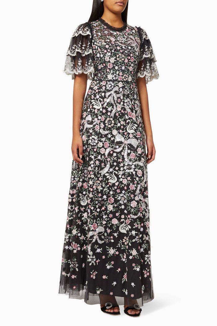 

Odette Gown in Sequinned & Embroidered Tulle, Black
