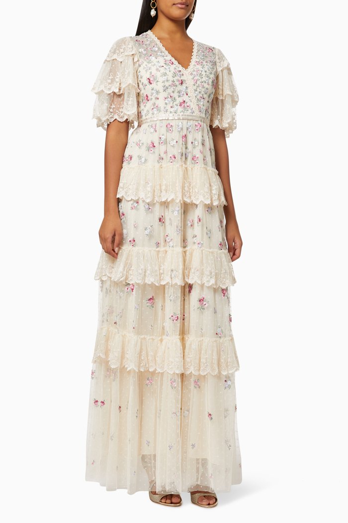 

Lovell Ditsy Gown in Embroidered Kisses Tulle, Neutral