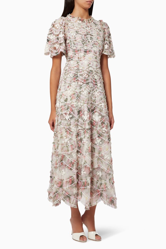 

Lunette Floral Swan Ankle Gown in Tulle, White