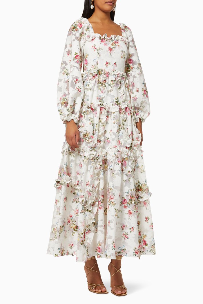 

Fancy Flora Ankle Gown in Jacquard, White
