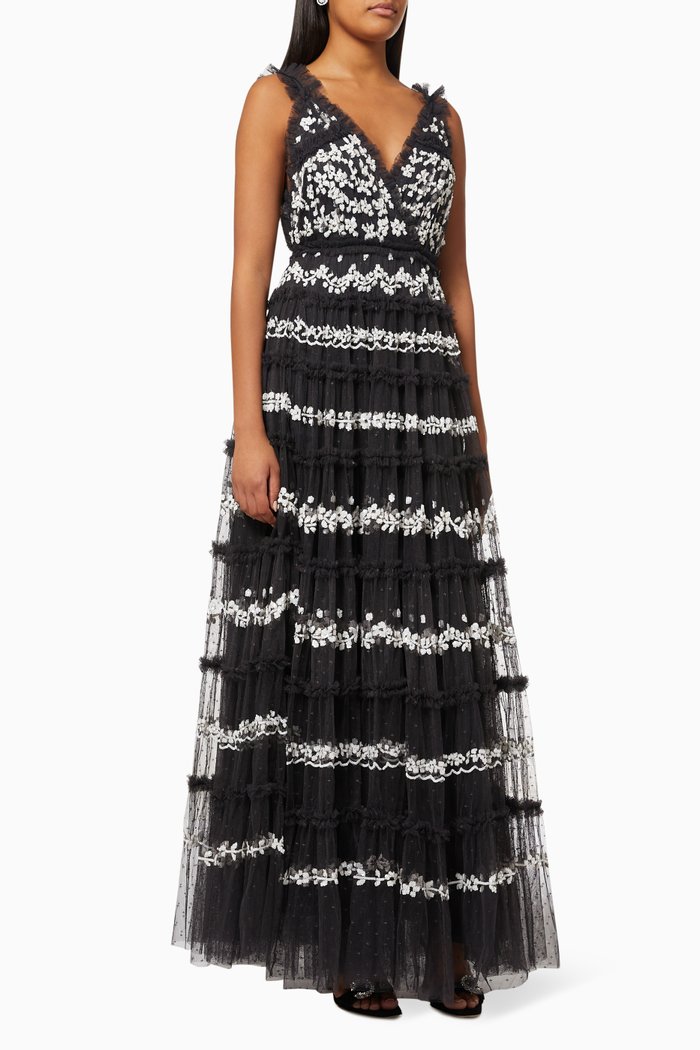 

Eve Sequin Cami Gown in Kisses Tulle, Black