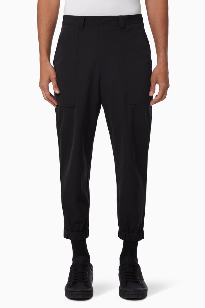 

Elasticated Cuff Pants in Polyester Canvas, Black