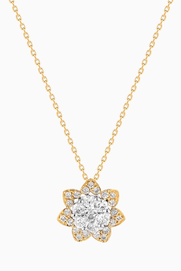 

Heart to Heart Flower Pendant Necklace with Diamonds in 18kt Yellow Gold