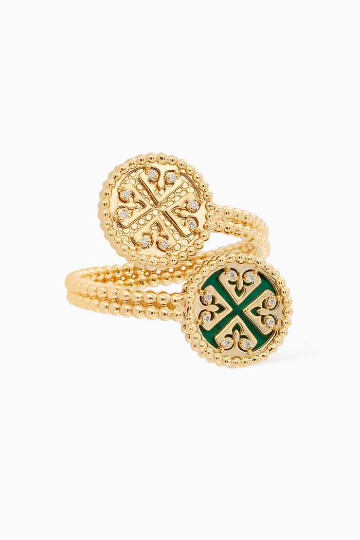 

Lace Twisted Open Ring with Diamonds & Malachite in 18kt Yellow Gold