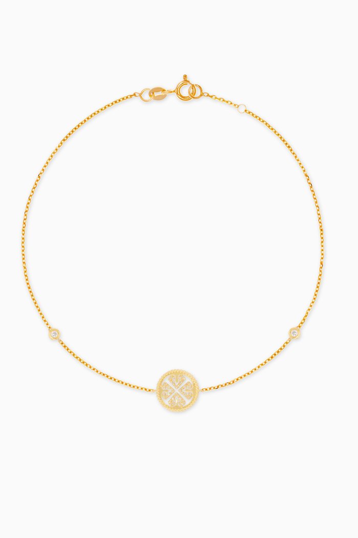 Lace Bracelet with Mother of Pearl & Diamond in 18kt Yellow Gold