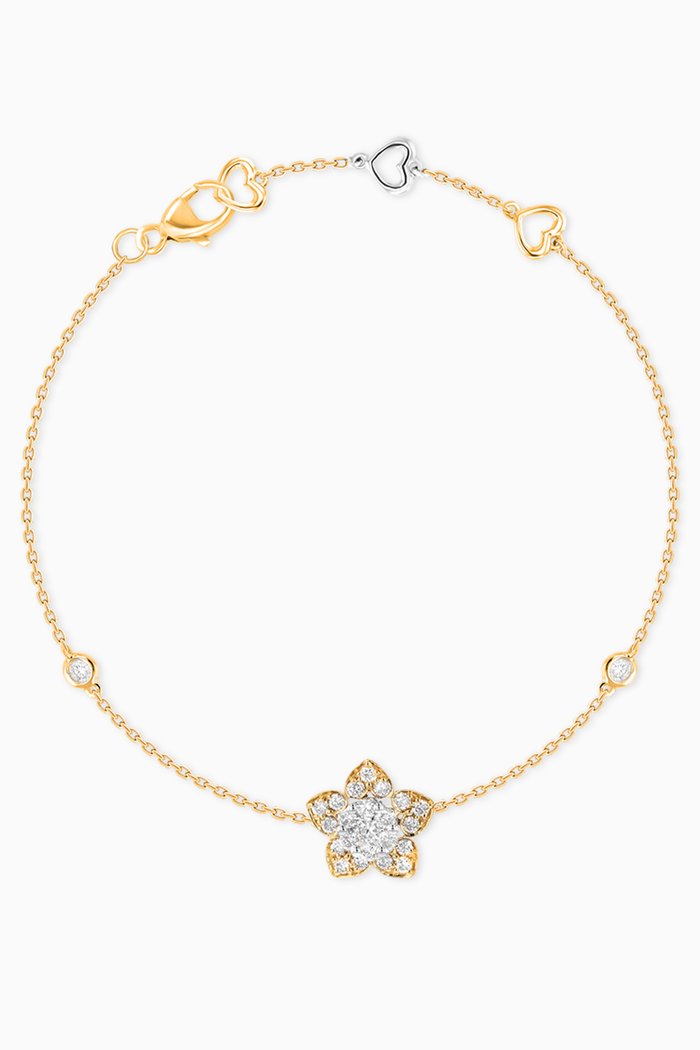 Heart to Heart Star Flower Bracelet with Diamonds in 18kt Gold, Yellow