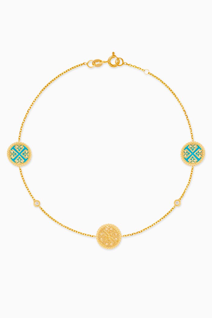 

Lace Bracelet with Diamonds & Turquoise in 18kt Yellow Gold