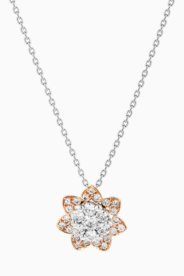 

Heart to Heart Flower Pendant Necklace with Diamonds in 18kt White & Rose Gold