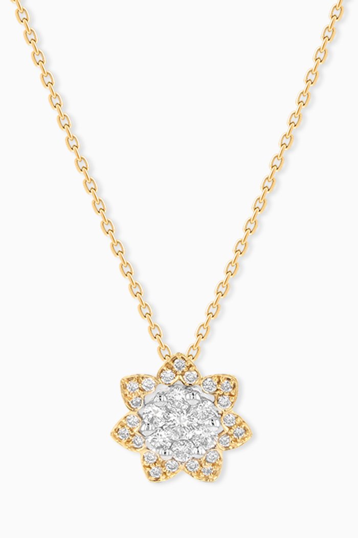

Heart to Heart Star Flower Pendant Chain with Diamonds in 18kt Yellow Gold