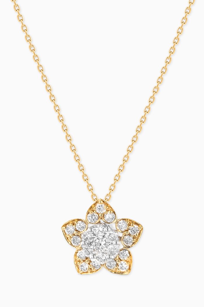 

Heart to Heart Star Flower Pendant Chain with Diamonds in 18kt Yellow Gold