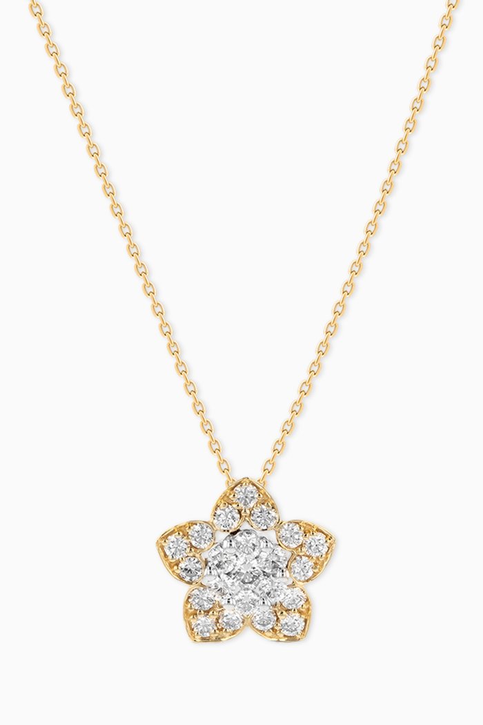 

Heart to Heart Flower Pendant Necklace with Diamonds in 18kt Yellow Gold