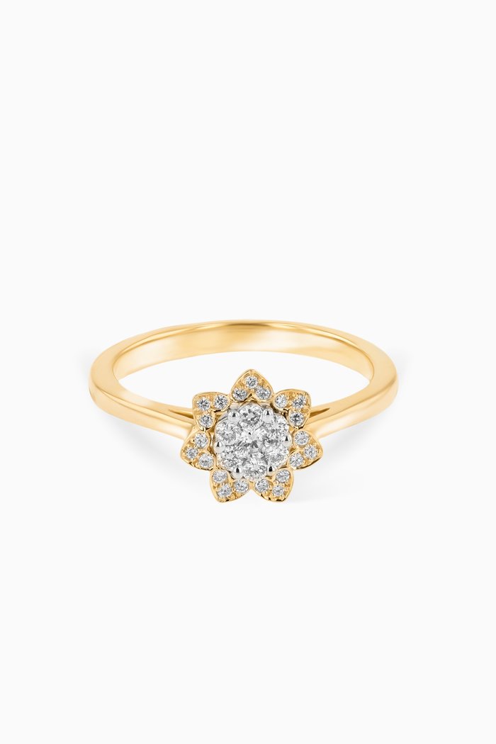 

Heart to Heart Star Flower Ring with Diamonds in 18kt Gold, Yellow