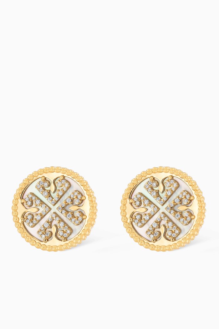 

Lace Stud Earrings with Diamonds & Mother of Pearl in 18kt Yellow Gold