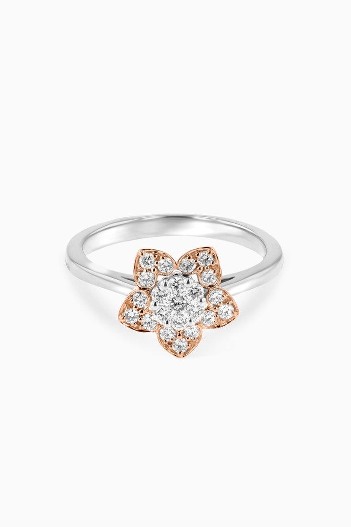 

Heart to Heart Star Flower Ring with Diamonds in 18kt Gold, White
