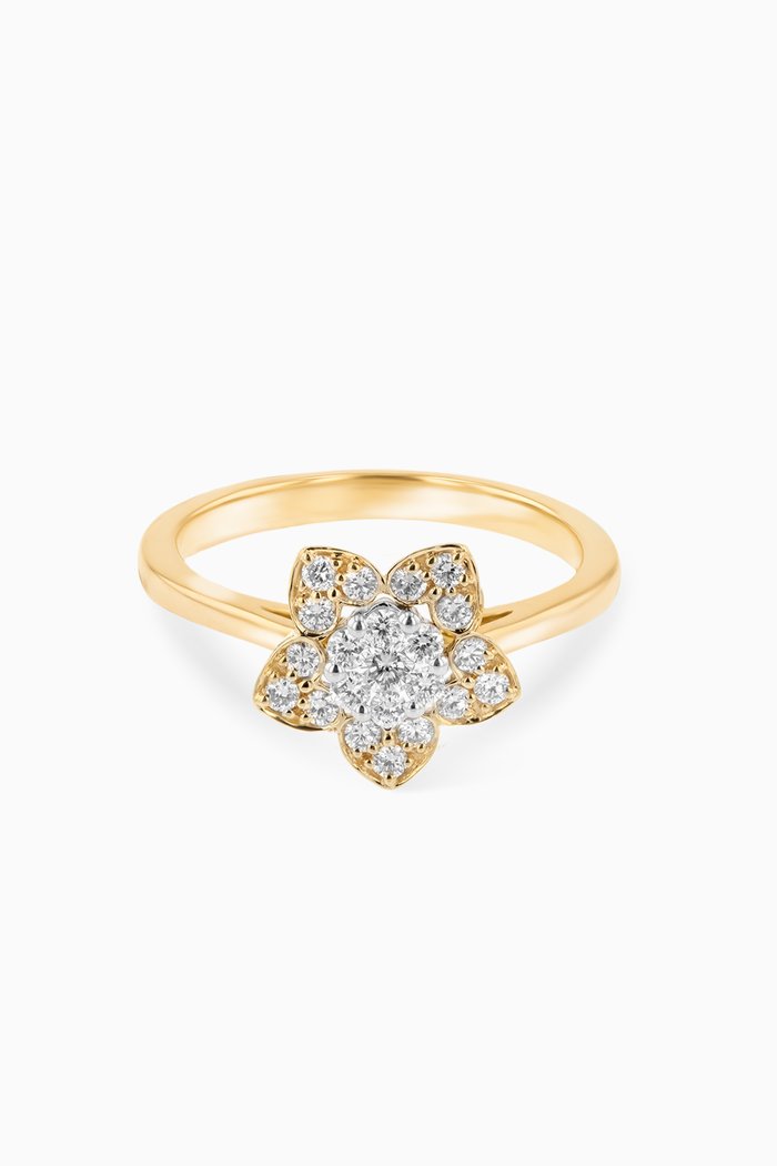 

Heart to Heart Star Flower Ring with Diamonds in 18kt Gold, Yellow