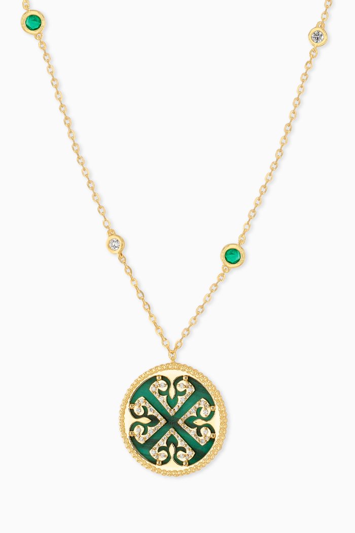 

Lace Necklace with Malachite, Emerald & Diamonds in 18kt Yellow Gold