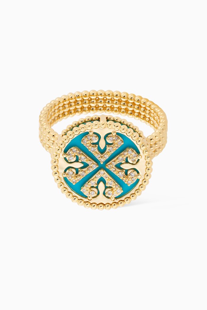 

Lace Ring with Diamonds & Turquoise in 18kt Yellow Gold