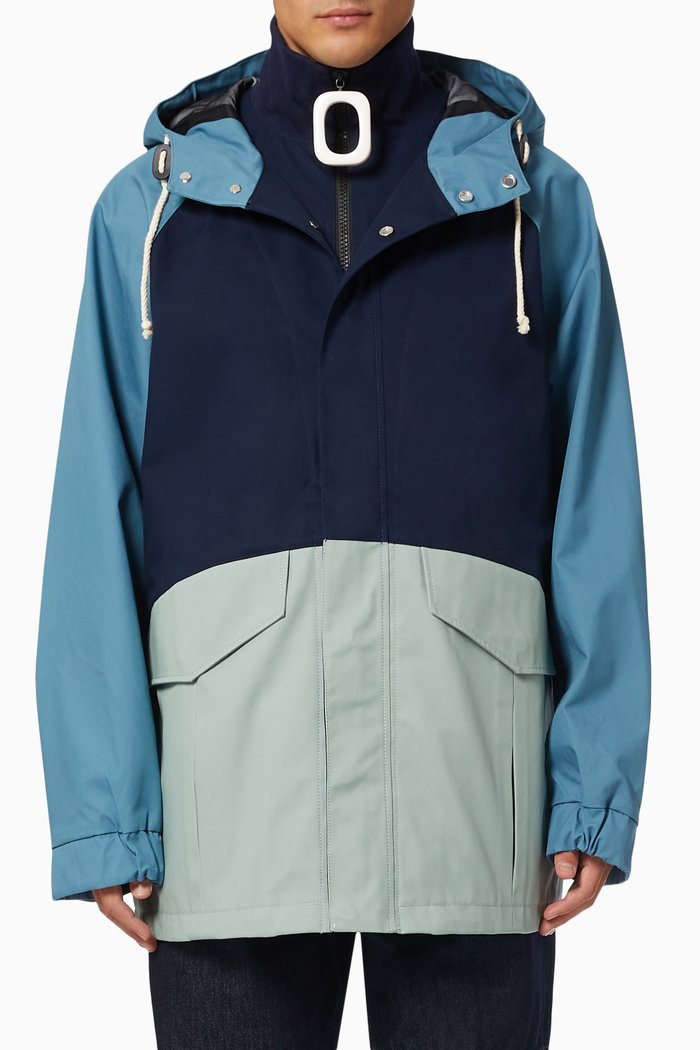 Colour Block Parka in Cotton, Blue