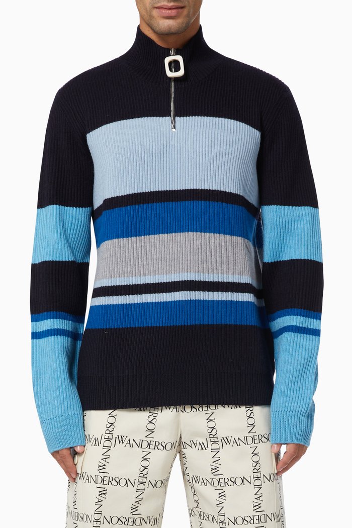 

Colour-block Jumper in Merino Wool, Blue