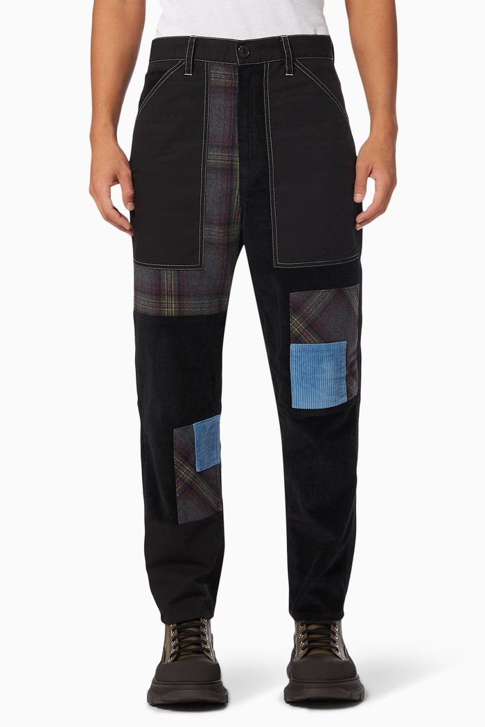 

Patchwork Fatigue Trousers in Cotton, Black