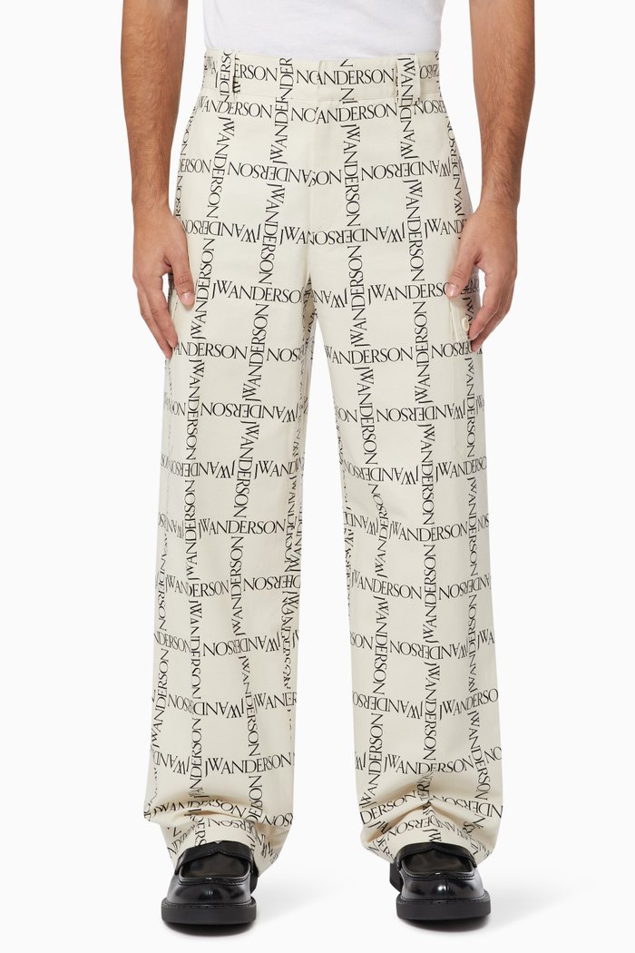 JW Anderson Logo Pants in Cotton, Neutral