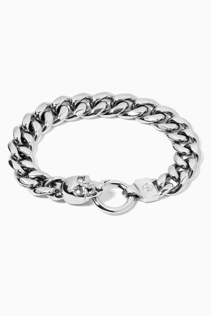 

Atticus Skull Curb Chain Bracelet in Silver-plated Brass