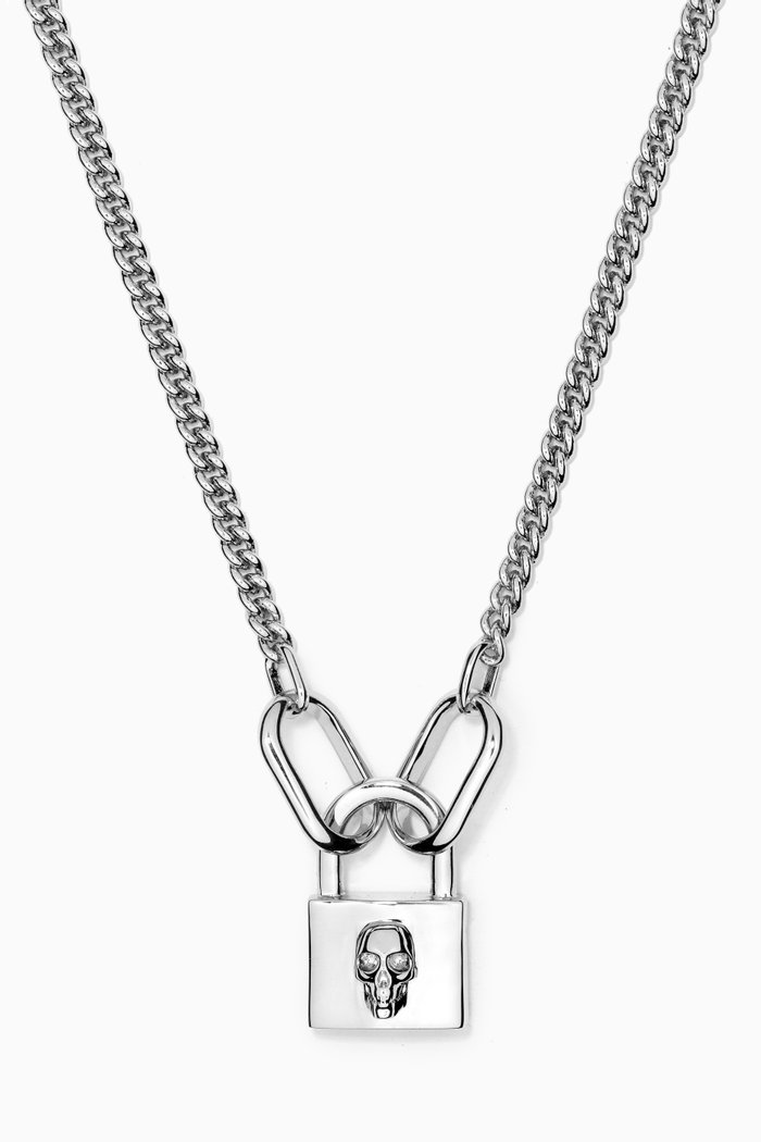 

Statement Atticus Skull Lock Chain Necklace in Sterling Silver