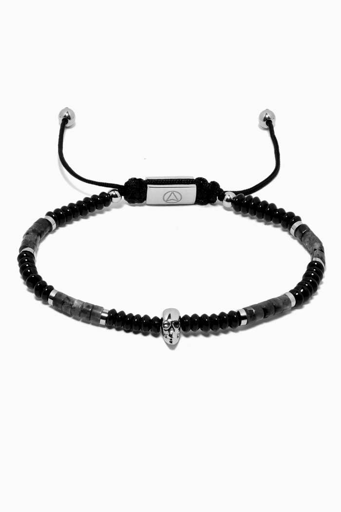

Atticus Skull Bracelet in Black Onyx, Gold Sheen Obsidian & Silver