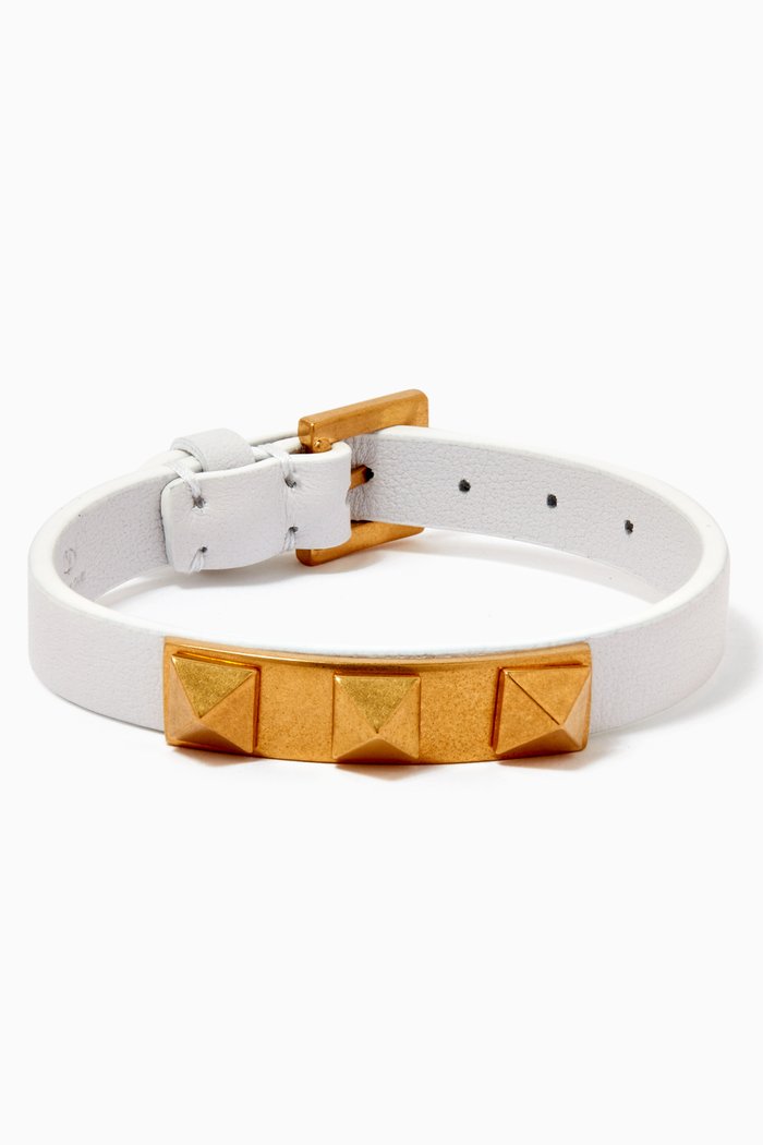 

Valentino Garavani Rockstud Bracelet in Leather, White