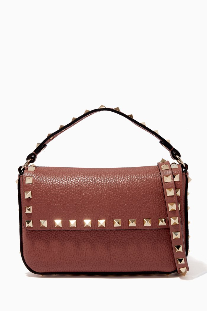 

Valentino Garavani Rockstud Crossbody Bag in Grained Leather, Neutral