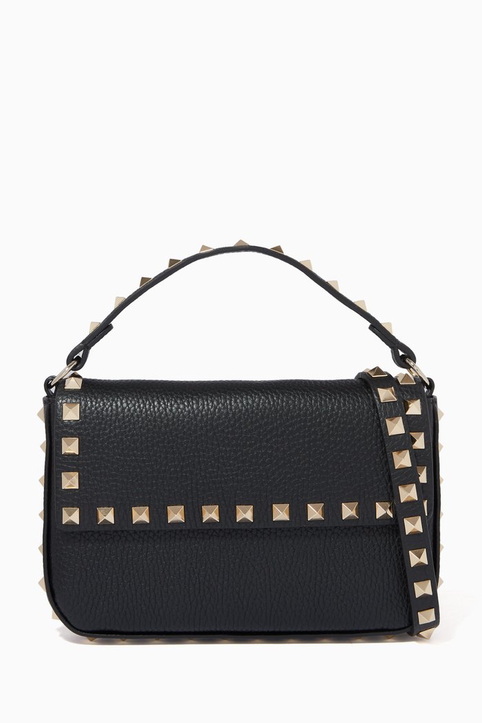 Valentino Garavani Rockstud Crossbody Bag in Grained Leather, Black