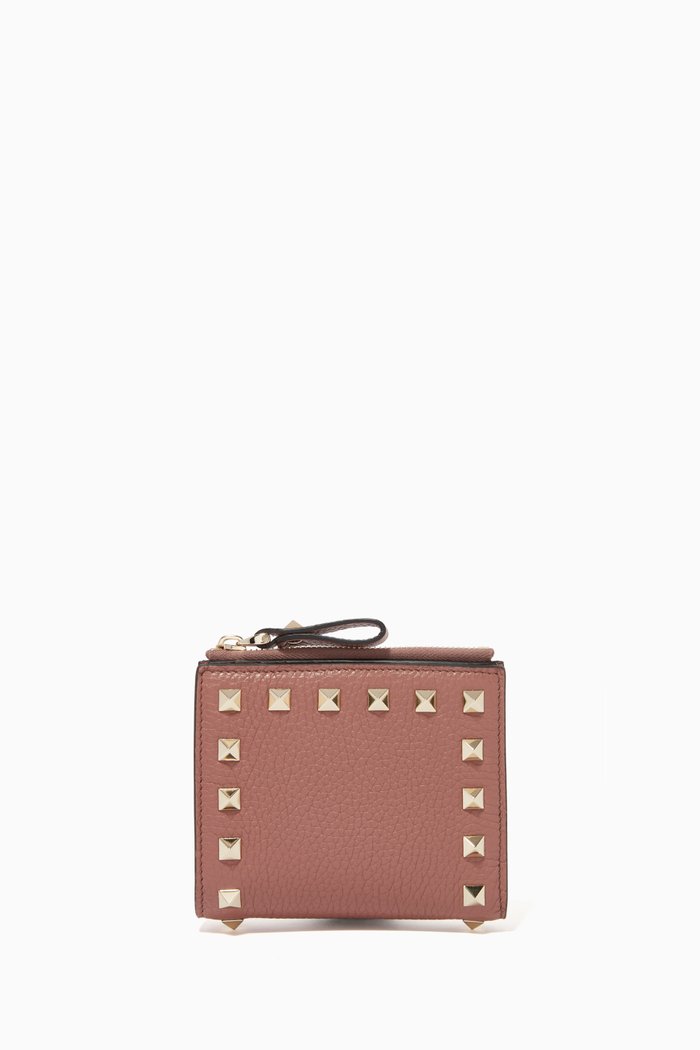 

Valentino Garavani Rockstud Small Coin Purse & Cardholder in Grainy Calfskin, Neutral