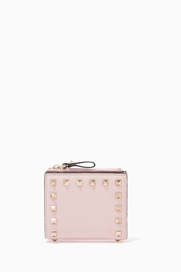

Valentino Garavani Rockstud Small Coin Purse & Cardholder in Grainy Calfskin, Pink