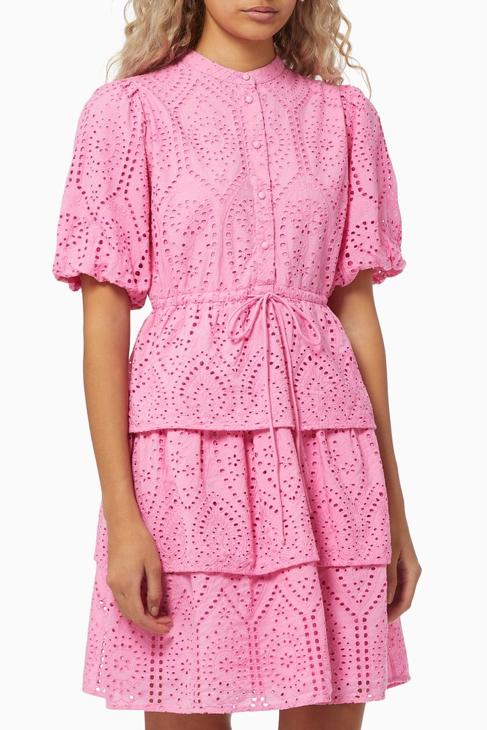 

Yasjosefine Dress in Broderie Anglaise Organic Cotton, Pink