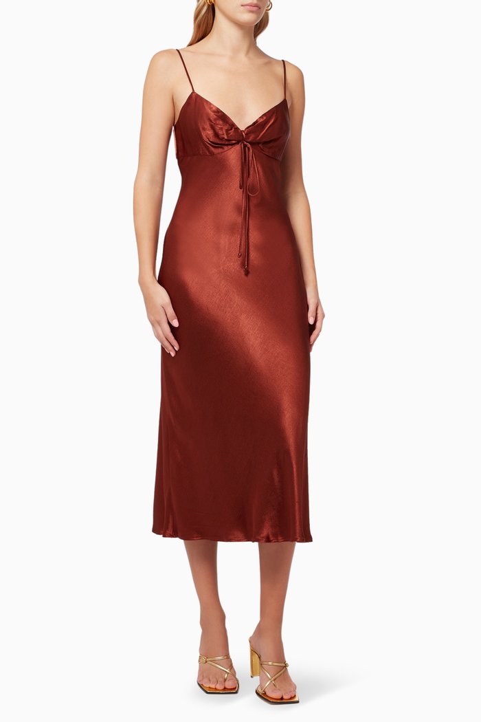

Camila Midi Dress in Satin, Burgundy