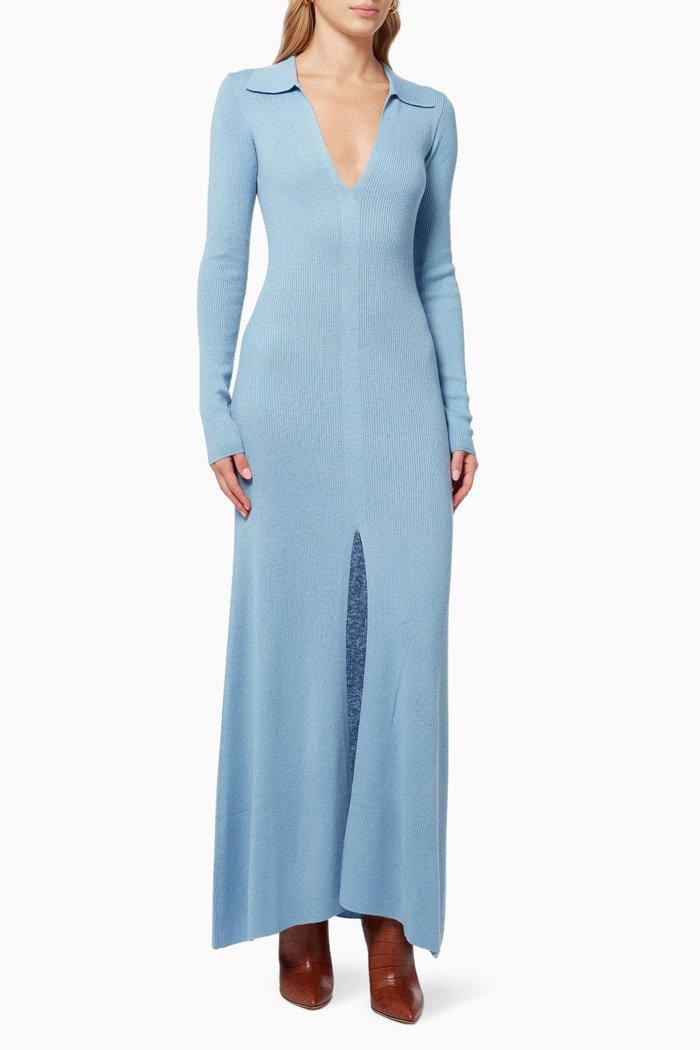 

Freya Maxi Dress in Wool-blend Knit, Blue