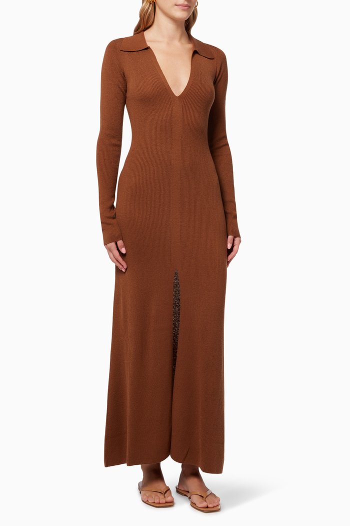 Freya Maxi Dress in Wool-blend Knit, Brown