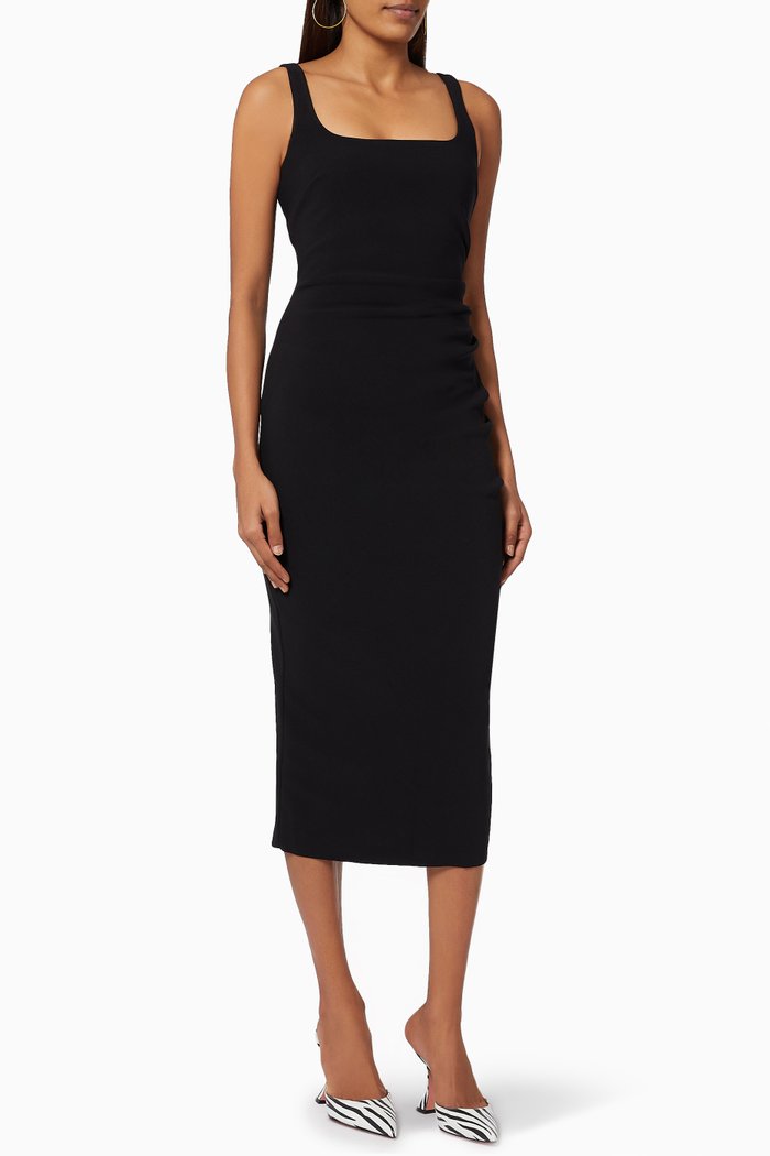 

Karina Tuck Midi Dress in Stretch Crepe, Black