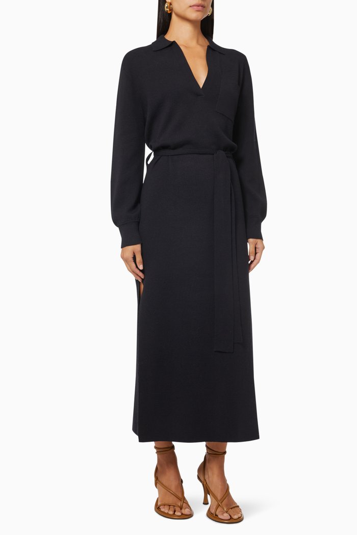 

Liam Polo Midi Dress in Knit, Black
